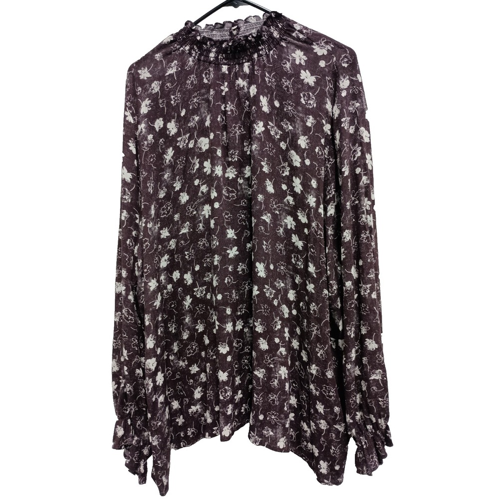 Honeyme Curvy Womens BOHO Cottagecore Top Size 3X Purple Floral Balloon Sleeve